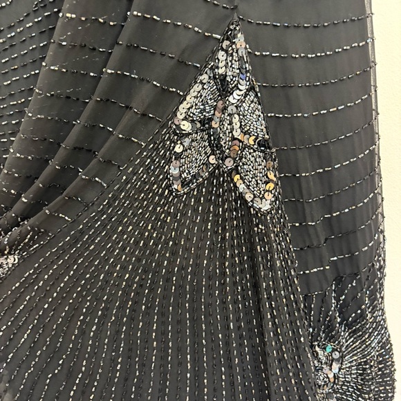 Vintage 80's Oleg Cassini Silk Beaded Sequined Long Evening Gown Black Size 8 - Picture 12 of 16